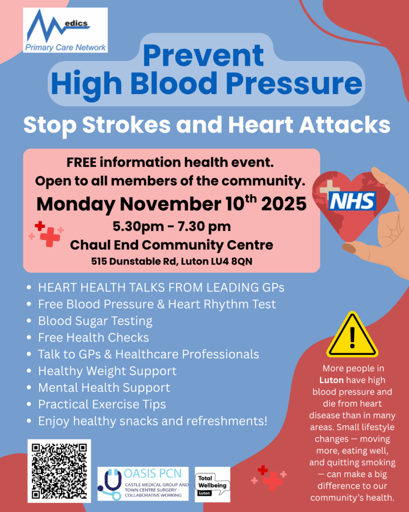 Preventing Hypertension Event - 10th November 2025 in Luton Medics primary care network
nhs service 