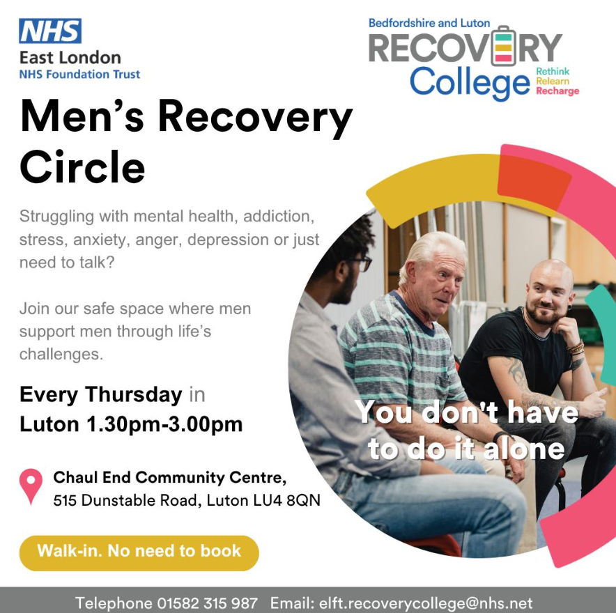 mens recovery circle, luton chaul end 